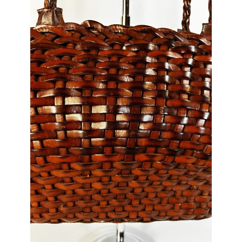 VTG Y2K Italy Woven Leather Tote Bag Cognac Brown Braided Intrecciato Style - Picture 2 of 16